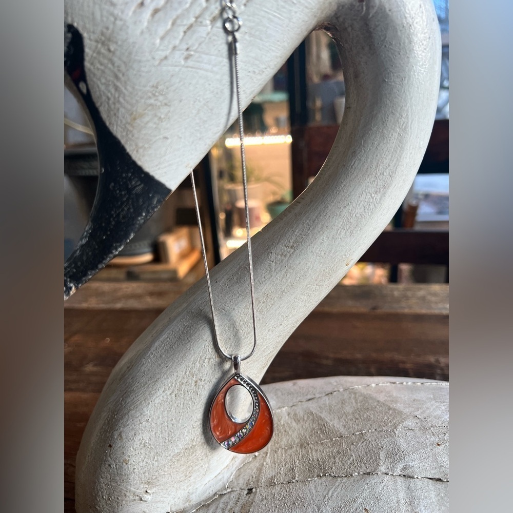 Elegant Silver and Orange Pendant Necklace